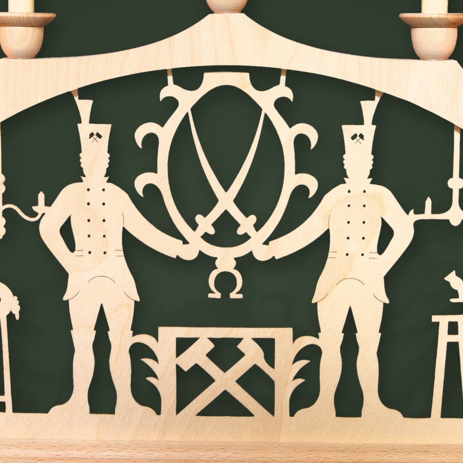 Schwibbogen "Bergmann" (elektrisch) – Motiv: Bergleute mit Wappen