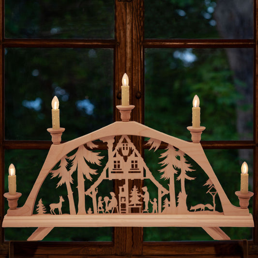 Schwibbogen „Waldhaus“ im Fenster – Erzgebirge-Holzkunst von rauta