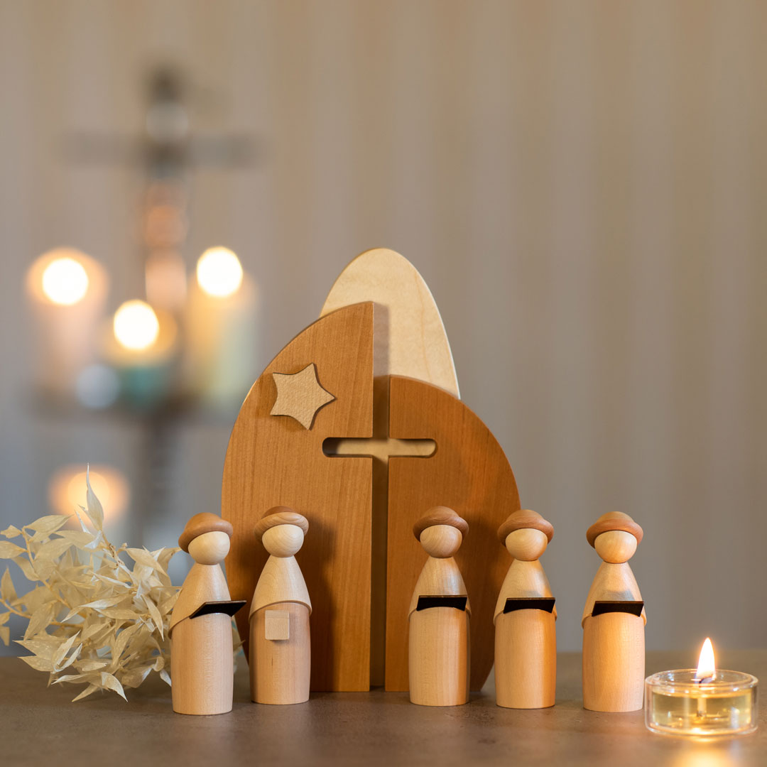 Kirche mit Kurrende – erzgebirgische Holzkunst, handbemalt
