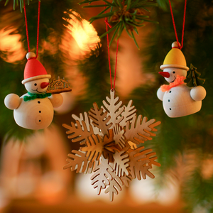 Christbaumset 3 Schneeflocken und Schneemänner