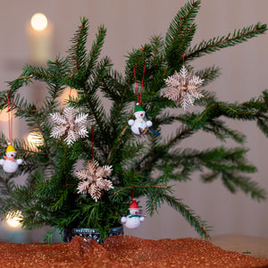 Christbaumset 3 Schneeflocken und Schneemänner