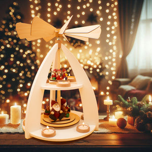 Weihnachtspyramide mit Wichtelfiguren (weiß, 2-stöckig)